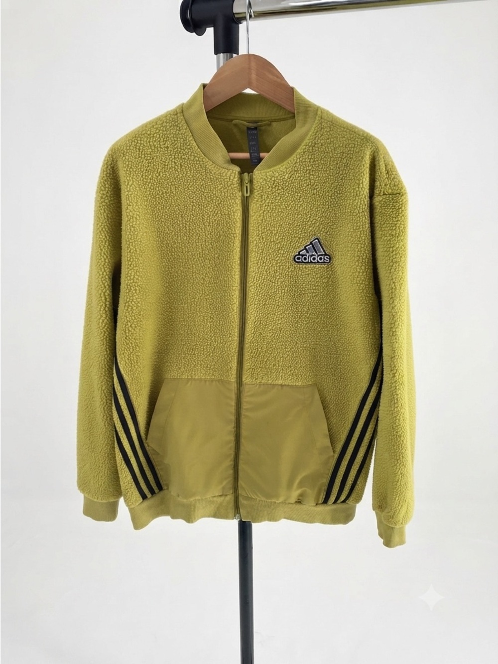 adidas Olive Yellow Sherpa Fleece Zip-Up Jacket - Men's Size M